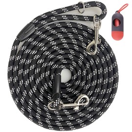 Codepets Long Rope Dog Leash for Dog Training 12FT 20FT 30FT 50FT, Reflective Threads Dog Cat Leashes Tie-Out Check Cord Recall Training Agility Lead for Large Medium Small Dogs (Black, 10mm*20ft)