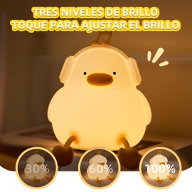 Luz de Noche de Silicona con forma de animal: atenuación táctil de 3 niveles, blanco cálido/frío, apagado automático a los 30 minutos, recargable lampara de noche, 1200 mAh