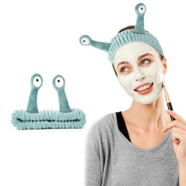 Spa Facial Headband, Elastic Facial Headband, Cartoon Cute Coral Fleece Snail Headband for Skincare Makeup Washing Face Terry Cloth Hairband Yoga Sports Shower Facial Elastic Head Band Wrap(Green)