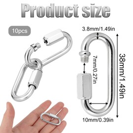 10 Pack 304 Stainless Steel M3.5 Chain Link, 1/8 Inch Twist Oval Keychain D Shape Heavy Duty Chains Link Connector Thread Quick Links Hardware Chains Locking Carabiners Hooks for Outdoor Traveling