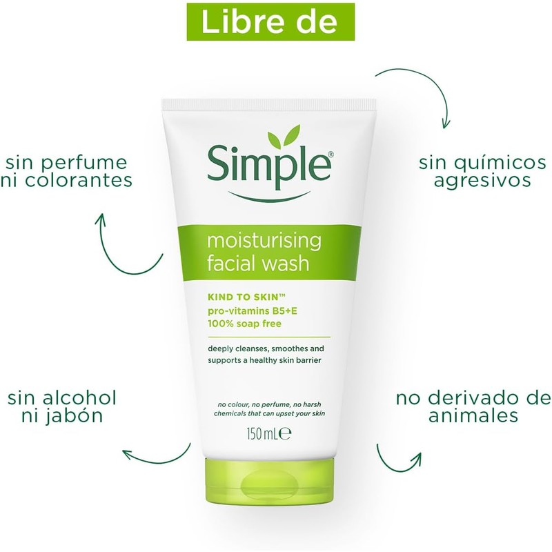SIMPLE, Limpiador facial con efecto Humectante, 150 ml