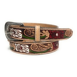 Girls Western Leather Belt Floral Embossed Brown Rodeo Kids Belt (24)