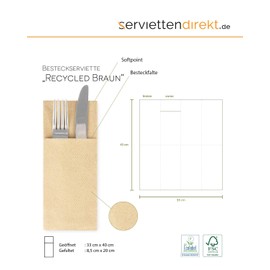 Mank Cutlery Napkins Made of Softpoint, Pub Cutlery Pockets, 40 cm x 33 cm, 1/8 Fold, with Cutlery Slot for Catering and Celebrations, Pack of 50 (Recycled Brown)