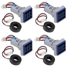 ACEIRMC Blue LED Display Voltmeter, Square Dual Display Voltmeter and Ammeter LED Digital Voltage Gauge AC 60-500V 0-100A Current Meter Indicator (4pcs)
