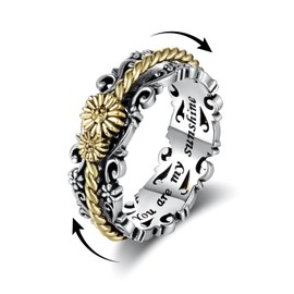 Sunflower Fidget Rings for Anxiety Stress 925 Sterling Silver Flower Spinning Ring Jewelry Gifts Women Daughter Mom (9)