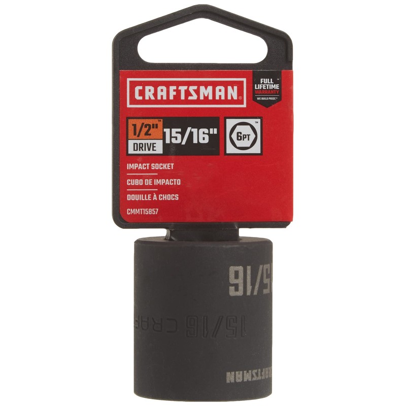 CRAFTSMAN Shallow Impact Socket, SAE, 1/2 Inch Drive, 15/16 Inch,