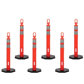 CJ Safety 45" Orange Delineator Post Cone with 10 lbs. Rubber Base, 2 Reflective Bands (Set of 6 (Post & Base))
