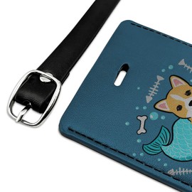Merdog Mermaid Dog Rectangle Leather Luggage Card Suitcase Carry-On ID Tag