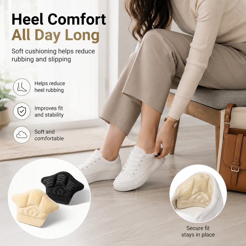 4-Pack Heel Cushion Inserts for Loose Shoes – Soft Fabric