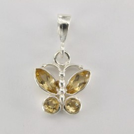 Amber America Yellow Facetted CITRINE Butterfly Pendant 925 STERLING SILVER Genuine Natural 9e