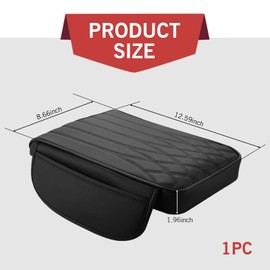Polcatay Car Center Console Armrest Pad, Memory Foam Filling Pressure Relief Comfortable Support Heightening Pad, Leather Anti-scratch Cleanable Protection Cover with Storage Bag, for Cars (Black)