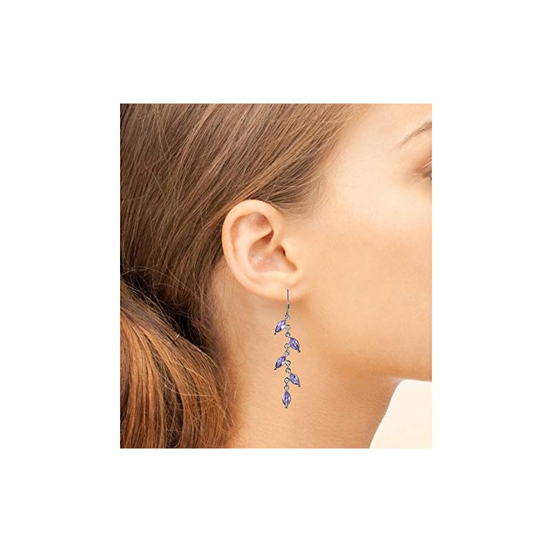 Franki Baker Sterling Silver Leaf Shaped Amethyst Drop Earrings