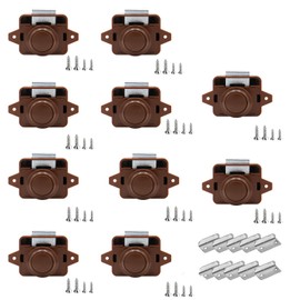 TOOSOAR Pack of 10 Push Button Catch Door Lock, Door Lock 14-16 mm Furniture Lock, Keyless Motorhome Lock for Motorhomes, Yachts, Boats, RV Camping Cabinet, Caravan (Full Brown)