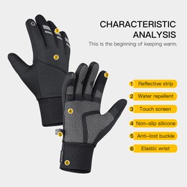 yoofun Cycling Gloves Men, Winter Waterproof Cycling Gloves Men Women Touchscreen Gloves Outdoor Windproof Training Gloves - Full Finger Sports Gloves (Grey, XL)