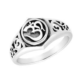 AeraVida Peace & Tranquility Inspired Round Aum or Om Symbol Crest Sterling Silver Ring Sizes 6-10 for Hindu Inspired Fashion with Inspirational & Meditation Vibes