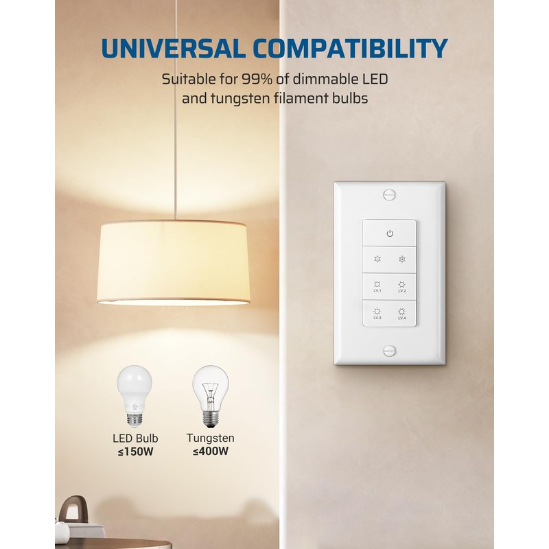 DEWENWILS Wireless Dimmer Switch, Electrical Light Switch, Magnetic Remote Control