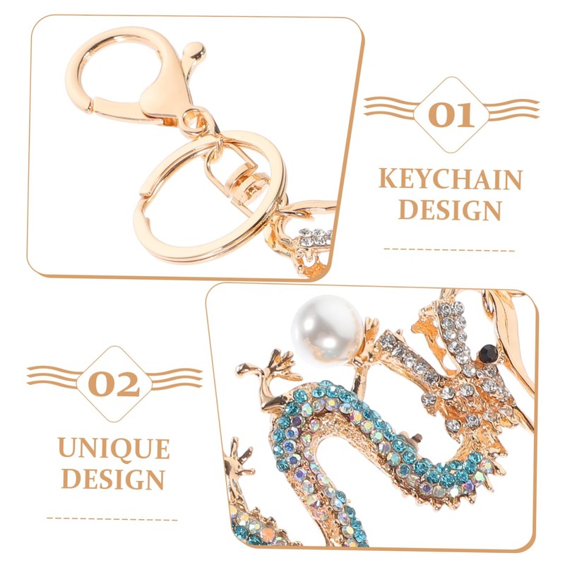 LIFKOME Dragon Year Keyring Rhinestone Pendant with Tassel Stylish Dragon