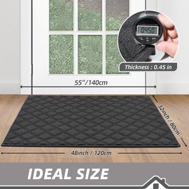 BEQHAUSE Dirt Trapper Door Mat 32" x 48", Non-Slip Washable Doormats Welcome Mat, Dirt Resistant and Absorbent Entrance Mat, Low Profile Floor Mats for Front Back Door, Entryway, Dark Grey