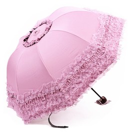 Maibar Lace Umbrella UV Parasol Folding Weeding Umbrellas Parasols Waterproof 8 Ribs for Lady Women Umbrella in Summer (Z-Pink)