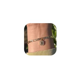 JUNVirtuous 𝐓𝐢𝐤 𝐓𝐨𝐤 𝐏𝐨𝐩𝐮𝐥𝐚𝐫 Gold Initial Bracelet for Women Mens Dainty Couples 14K Gold Plated Letter Bracelets for Women Non Tarnish Filled Gold Charm Bracelet Trendy