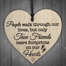 RED OCEAN True Friends Leave Footprints On Our Hearts Wooden Hanging Heart Friend Plaque
