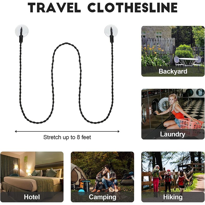 Suction Cups Clothes Drying Rope,2PCS Clothes Line with Suction Cup,Travel