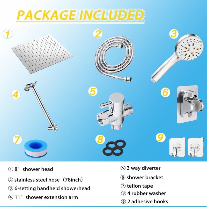 Rain Shower Head with Handheld Spray Combo High Pressure 3+6