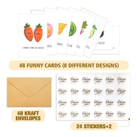 Biturat 48 Fruit Pun Thank You Card Set, Funny Note Cards Pack with Envelopes, Fun Greeting Notecards Bulk, Cute Boxed Assortment Quip Cards for Gratitude, Recognition, Appreciation, 4 x 6 in