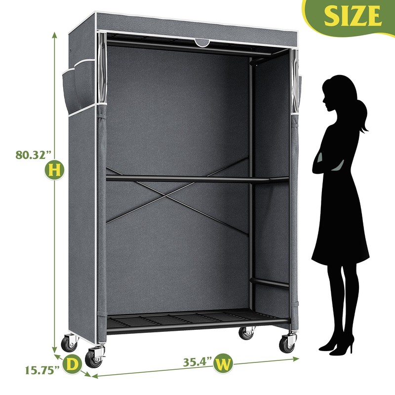 Raybee 80.32" H Clothes Rack with Cover,Rolling Clothing Racks for
