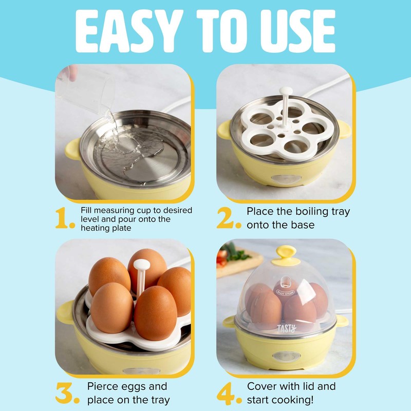Tasty Mini Rapid Egg Cooker, 5-Egg Capacity for Perfect Hard