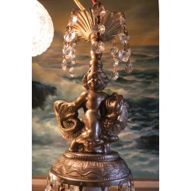 Cherub serpent SWAG Lamp Chandelier brass Vintage crystal light beach house