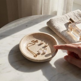 Voxionix Travertine Jewelry Dish, 5.5 Inch Trinket Dish & Jewelry Tray