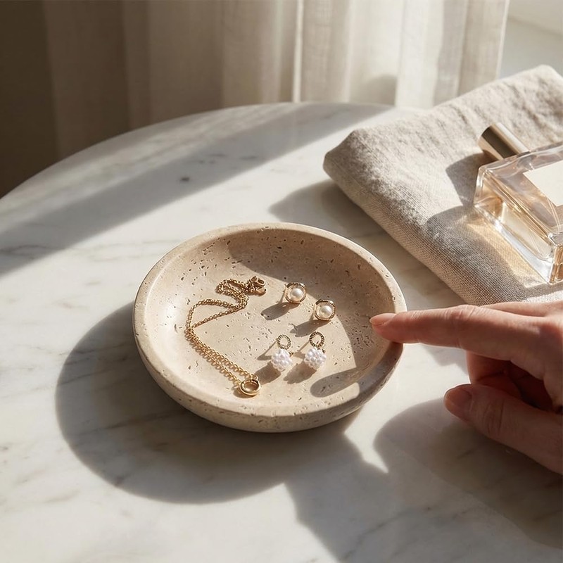 Voxionix Travertine Jewelry Dish, 5.5 Inch Trinket Dish & Jewelry
