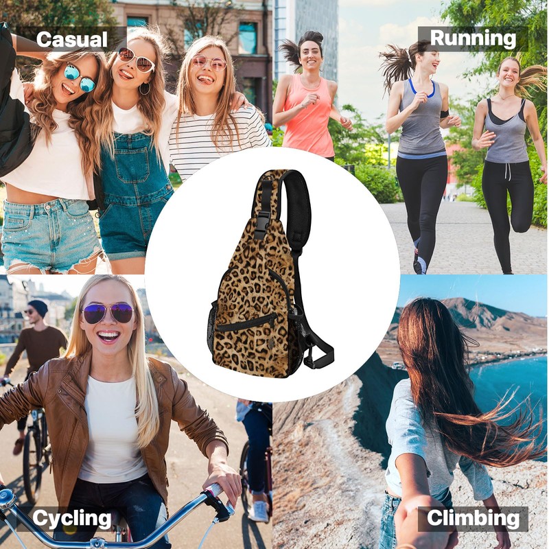 Yrebyou Leopard Print Sling Bag for Women Travel Sling Backpack