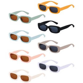 Xuhal 8 Pairs Kids Retro Rectangle Sunglasses Polarized Sunglasses Children Girls Boys Y2K Trendy Eyewear Square Frame Glasses for Summer Beach Age 3-10 Toddlers