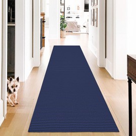 EARTHALL Boho Runner Rug 2.6x10 Ft Washable Runners for Hallways Long Cotton Rubber Backed Kitchen Runner Braided Indoor Floor Carpet Runners for Entryway, Hallway, Kitchen, Dark Navy