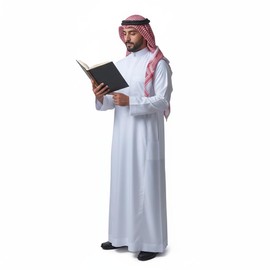 Traditional arabic costume for men, Long Sleeve White Islamic thobe for men,Middle Eastern Kaftan with Chest Pocket