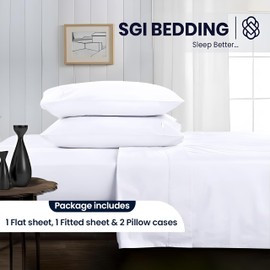 SGI 1000 TC Egyptian Cotton King Sheet Set – Premium Luxury 4-Piece Hotel Bedding, Ultra-Soft, Breathable, Cooling & Silky-Smooth, 16” Deep Pocket, Durable, Fade-Resistant & Elegant White Sheets