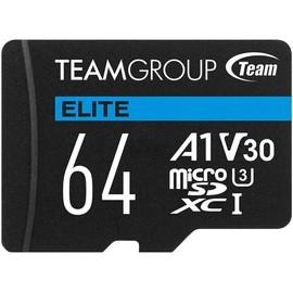 Team Group 64GB Elite microSDXC UHS-I U3, V30, A1, 4K UHD Micro SD Card with SD Adapter, Speed Up to 100MB/s (TEAUSDX64GIV30A103)