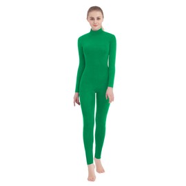 SUPRNOWA Women's Jumpsuit Bodycon Footless Unitard Long Sleeve Bodysuit with Zipper Comfortable Spandex One-Piece Dance Costume (M, Green Footless)