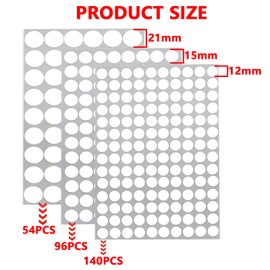 290 Pcs Screw Hole Cover Stickers, PVC Screw Hole Cover Caps, 3 Sheets 12mm 15mm 21mm Self-Adhesive Dustproof Sticky Decals, for Wood Furniture Cabinet (White)