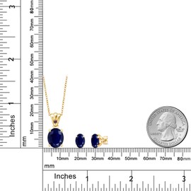 18K Yellow Gold Plated Silver Blue Sapphire and Fancy Brown Zirconia Pendant and Earrings Jewelry Set For Women (8.13 Cttw, Gemstone Birthstone, Oval 11X9MM and 8X6MM with 18 Inch Silver Chain)