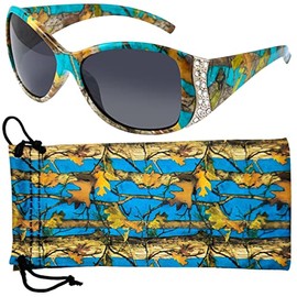 Hornz Teal Camouflage Polarised Sunglasses Country Girl Style Camo & Free Matching Microfiber Pouch – Teal Camo Frame - Smoke Lens