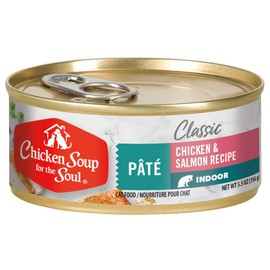 Chicken Soup For The Soul Pet Food Classic Wet Indoor Adult Cat Food, Chicken & Salmon Pate, 5.5 Ounce Can (Pack of 24) Soy Free, Corn Free, Wheat Free, Canned Cat Food Made with Real Ingredients