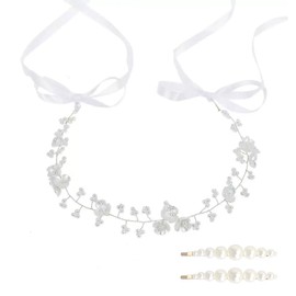 Gaodercha 1Pc Blume Kopfstück Stirnband weiße Perle Blume Stirnband und 2pcs Perle Haarnadeln Shell Blumen Haarband mit String Perlen Frau Haar Zubehör für Geburtstag Party Erstkommunion Hochzeit