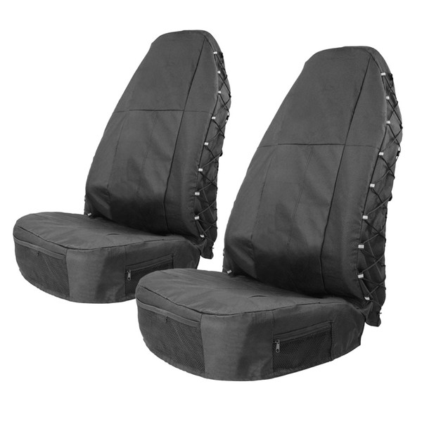TIROL Waterproof Front Seat Covers High Back Front Seat Cover Universal Black Seat Protectors with Multi-Pockets Organizer for Storage (Pack of 2)