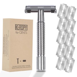 Keropy Double Edge Single Blade Safety Razor For Men and Women With 10 Premium Stainless Steel Refill Butterfly Metal Safety Razor, Reusable, Smooth Wet Shaving Experience, Eco-Friendly