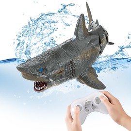 flycites Remote Control Shark Water Toys for Pool, Summer Toys for Kids,Rechargeable Realistic Swimming Megalodon with Light, 2.4 GHz Gift for 6+ Year olds Boys Girls Adults