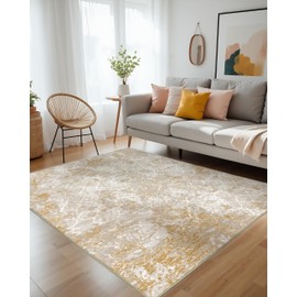 Ruggnovea Area Rugs 9x12 Living Room, Machine Washable Rugs 9x12 for Bedroom Non Slip, Indoor Floor Carpet for Dining Table, Modern Blue Area Rugs Vacuum Cleaning, Orange