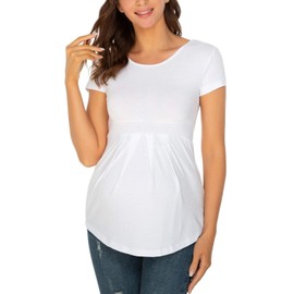 Glampunch Women's Maternity Tops Short & 3/4 Sleeve Round Neck Front Pleat Peplum Tunic Top Pregnancy Shirts